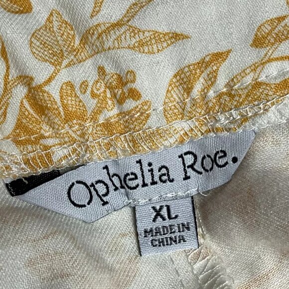 Ophelia Roe Short XL Linen Rayon Orange Tropical Hawaiian Floral Ruffle Tie Belt - Picture 5 of 6